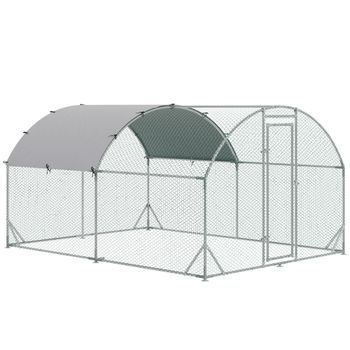 PawHut Gallinero de Exterior Grande para 6-12 Gallinas de Acero Galvanizado con Techo de Tela Oxford 2,8x3,8x1,97m Plata   Aosom España