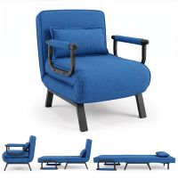costway sofa cama convertible individual azul plegable con brazos y almohada 3 modos uso sillon tumbona cama 186 x 64 cm para salon dormitorio
