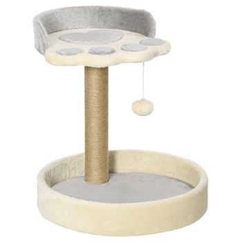 PawHut Árbol Rascador para Gatos Altura 44 cm Torre de Escalada con 2 Camas Poste de Yute, Juguete Colgante Gris Claro