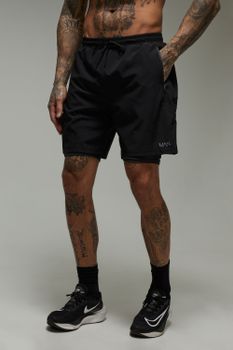 Pantalón Corto Tall Man Active De Tela Elástica 2 En 1, Negro