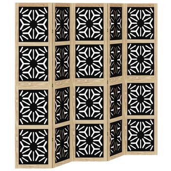 Biombo Separador 5 Paneles Madera Maciza Paulownia Marrón Negro Vidaxl