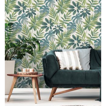 Papel Pintado Vinílico Ecológico Hojas Grandes Monstera Verde Tropical - Palm Springs 679451 De Gaulan - Rollo De 10 M X 0,53 M