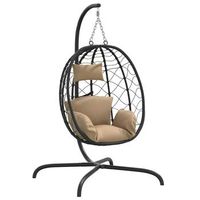 silla colgante huevo acero y ratan sintetico con cojin taupe