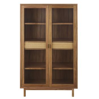 Vitrina de acacia, vidrio y fibra vegetal con 2 puertas