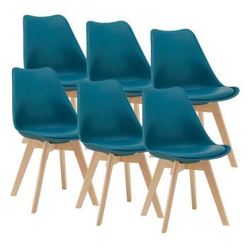 Juego De 6 Sillas De Comedor Fläten Estilo Escandinavo 82x49x54cm Cuero Sintético - Turquesa [en.casa]