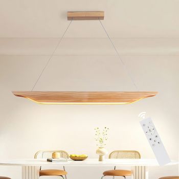 Lámpara Colgante Led Nettlife De Madera - Lámpara De Mesa De Comedor De Diseño Moderno De 90 Cm, Regulable Con Mando A Distancia