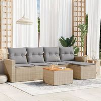 conjunto de sofas jardin con cojines 6 uds  mueble jardin mesa y sillas ratan sintetico beige cfw240253