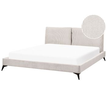 Cama Con Somier Moderno Tapizado De Pana Somier De Listones Cabecero Acolchado 180 X 200 Cm Beige Claro Melle