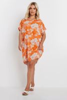 yours vestido fresco corto naranja de flores mujer curvy y tallas grandes yours