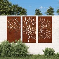 adorno pared jardin 3 pzas acero corten diseno arbol 105x55 cm cfw20286