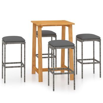 Set De Bar Para Jardín 5 Piezas | Mueble De Jardín Y Cojines Ratán Sintético Gris