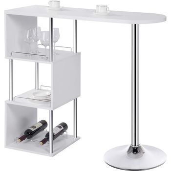 Mesa De Bar De 113x40x105cm. Mesa Alta De Cocina De Mdf Y Metal. Blanca.