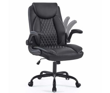 Silla de oficina 64 × 64 × 102 cm - giratoria con ruedas, respaldo acolchado y reposabrazos - negro