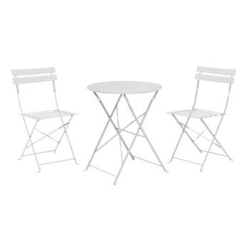 Mesa 60 Cm Mas 2 Sillas Plegables Metal Blanco Conjunto