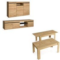 set naturale salon comedor mueble auxiliar  buffet-mueble tv 160cm-mesa extensible roblenegro