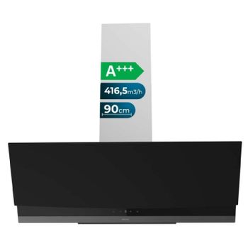 Cecotec Campana Extractora 90cm Decorativa Bolero Flux DT 904400 Matt Black A+++. Succión 416,5m³/h, 3 Velocidades