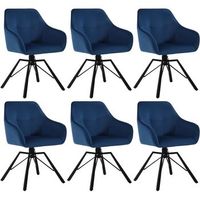 set 6 sillas giratorias 360 sillas de comedor de terciopelo y metal estilo escandinavo sillas de cocina sillones de comedor - azul - woltu