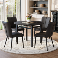 conjunto de mesa y 4 sillas - mueble de comedor - mdf vidrio y metal - negro 100x100cm