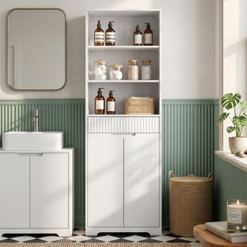 Armario De Baño Alto De Melamina Homcom 60x30x171 Cm-blanco