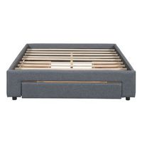 cama doble tapizada 140x200cm sin cabecero con 3 cajones tela de lino gris