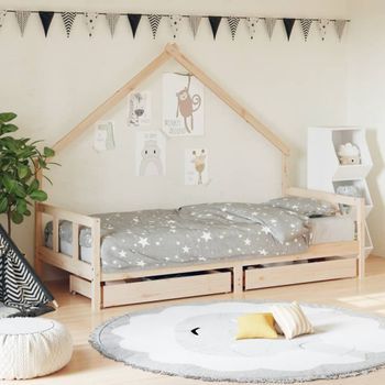 Cama Individual | Cama Infantil | Estructura De Cama Para Niños Con Cajones Madera Pino 90x200 Cm Cfw619443