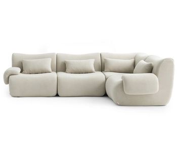 Sofá esquinero modular de 4 plazas, tejido bouclé en color beige crema