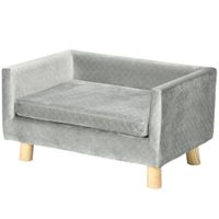 pawhut sofa para perros pequenos 64x45x36 cm tapizado en terciopelo con cojin lavable y patas de madera de abedul gris oscuro