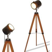 lampara de pie cinema tripode madera natural altura ajustable estilo - color negro