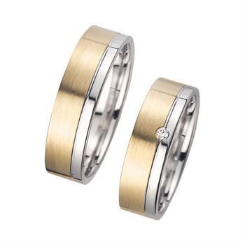 Alianzas oro amarillo y blanco con diamante ancho 6 mm