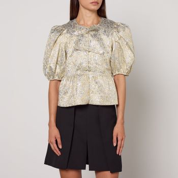Ganni Metallic Cloqué Peplum Blouse - UK 8