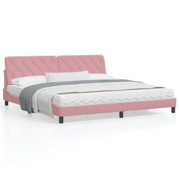 Cama Matrimonial | Cama Para Adultos | Estructura De Cama Con Luces Led Terciopelo Rosa 200x200 Cm Cfw65516