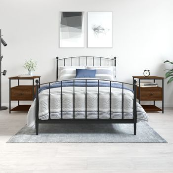 Mesitas De Noche (2 Uds) - Mueble Para Dormitorio - Madera Y Hierro - Marrón Roble (40x42x56cm)