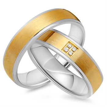Alianzas 14 quilates oro amarillo-blanco 4 diamantes
