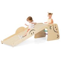 costway 6 en 1 juego de escalador de madera con rampa reversible balancin taburete de altura ajustable escalera de escalada para ninos multicolor