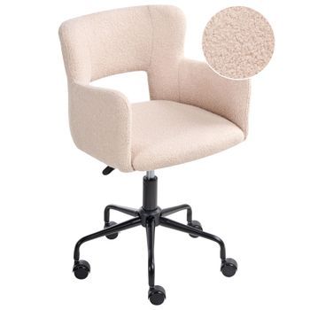 Silla De Oficina De Bouclé Reposabrazos Patas De Metal Escritorio Beige Sanilac
