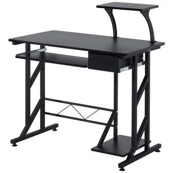 HomCom Escritorio Negro con 1 Cajón y Bandeja para Teclado Mesa de Ordenador Compacta para Hogar Escuela Oficina 90x50x95 cm   Aosom España