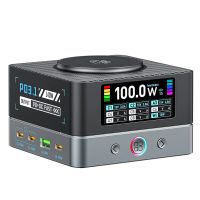 gan tech bakeey wlx-r8a 200w 9-en-1 estacion de carga de escritorio con pantalla digital 2 usb-a  6 type-c  almohadi