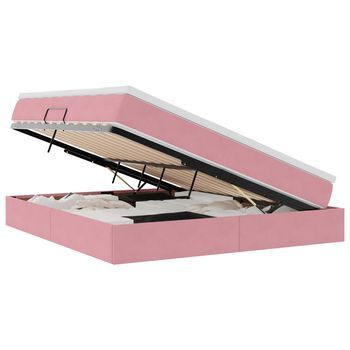 Cama Con Almacenamiento Y Colchón Rosa 160 X 200 Cm Terciopelo Vidaxl