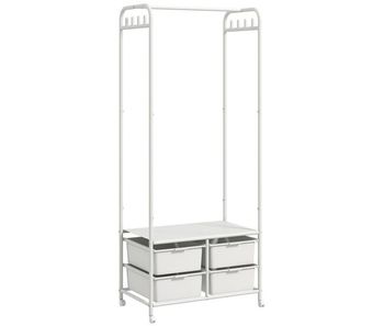 Homcom perchero con zapatero moderno con 8 ganchos 4 cestas para zapatos perchero entrada con ruedas y marco de acero para salón dormitorio pasillo 63x37x153 cm blanco