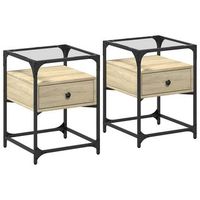 conjunto de 2 mesitas de noche con cajon 40 x 40 x 55 cm madera contrachapada acero y cristal dec035278