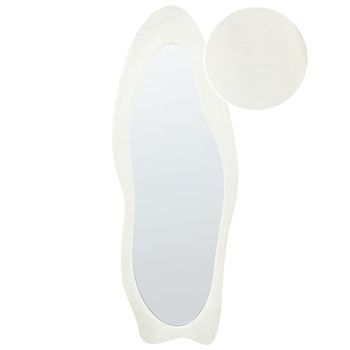 Espejo De Pared Decorativo Estilo Moderno Con Forma Abstracta Marco Irregular Blanco 57 X 160 Cm Reigny