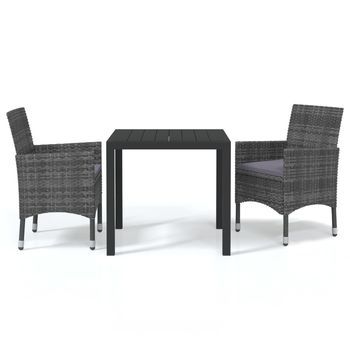 Juego Muebles Jardín 3 Uds | Conjunto De Mesa Y Sillas Con Cojines Ratán Sintético Gris