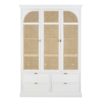 Armario de 140 cm en mango blanco y ratán con 4 cajones
