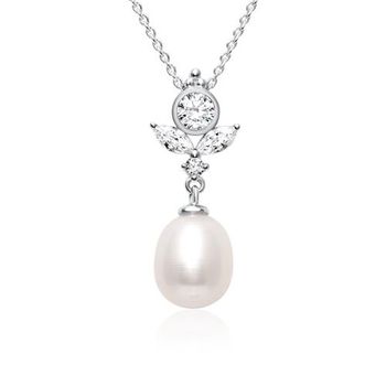 Cadena de plata 925 con colgante de perlas y circonitas