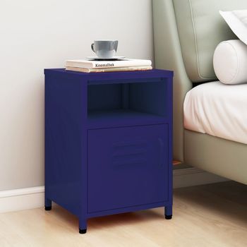 Mesita De Noche - Mueble Para Dormitorio - Acero - Azul Marino (35x35x51cm)