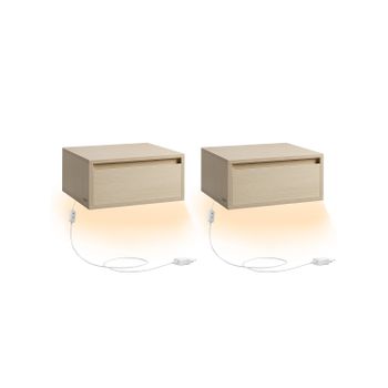 Mesita de Noche Colgante Luz Estante de Pared con Cajón, Beige Natural / 2