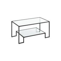 mesa de centro de vidrio con almacenamiento superficie de vidrio templado negro simple