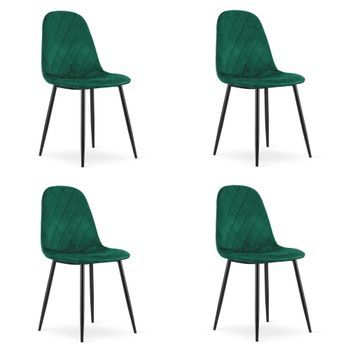 Set De 4 Silla De Comedor Terciopelo Valora Dapi Asiento Ergonómico Verde Oscuro