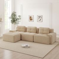 sofa modular beige de 3 plazas en l con otomana pana y 74 cm de fondo