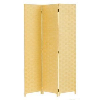 Biombo Tríptico De Papel Trenzado Color Beige, Plegable Y De 120x175 Cm Casaselección